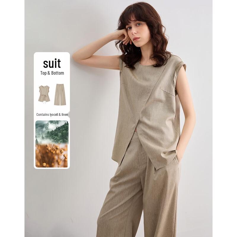 Women s Minimalist Linen Blend Sleeveless Top & Wide-Leg Pants Set XL