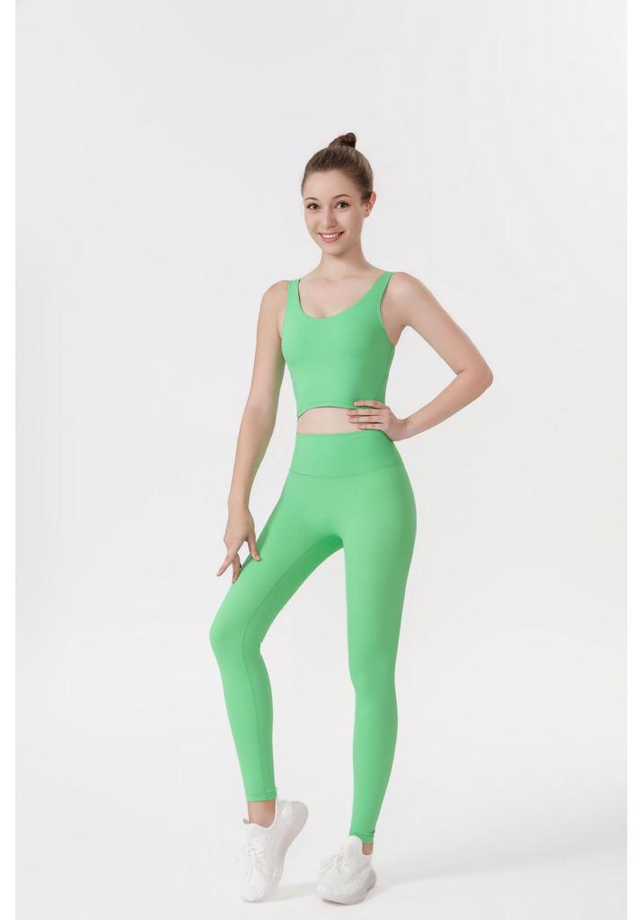 Lulu U-Back Sports Tank & 9-Point Yoga Pants Set with Bare-Feel Push-Up Bra for Women's Fitness