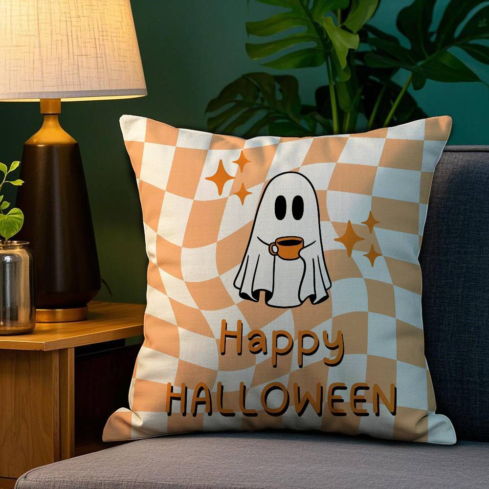 Halloween Cute Ghost Pillow Case Sofa Living Room Bedroom Double-sided Printing Square Cushion Nap Time Cushion Cover