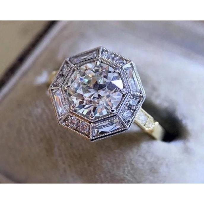 Copper Inlaid Zircon Octagonal Personalized Fashion Design Ring for Women
