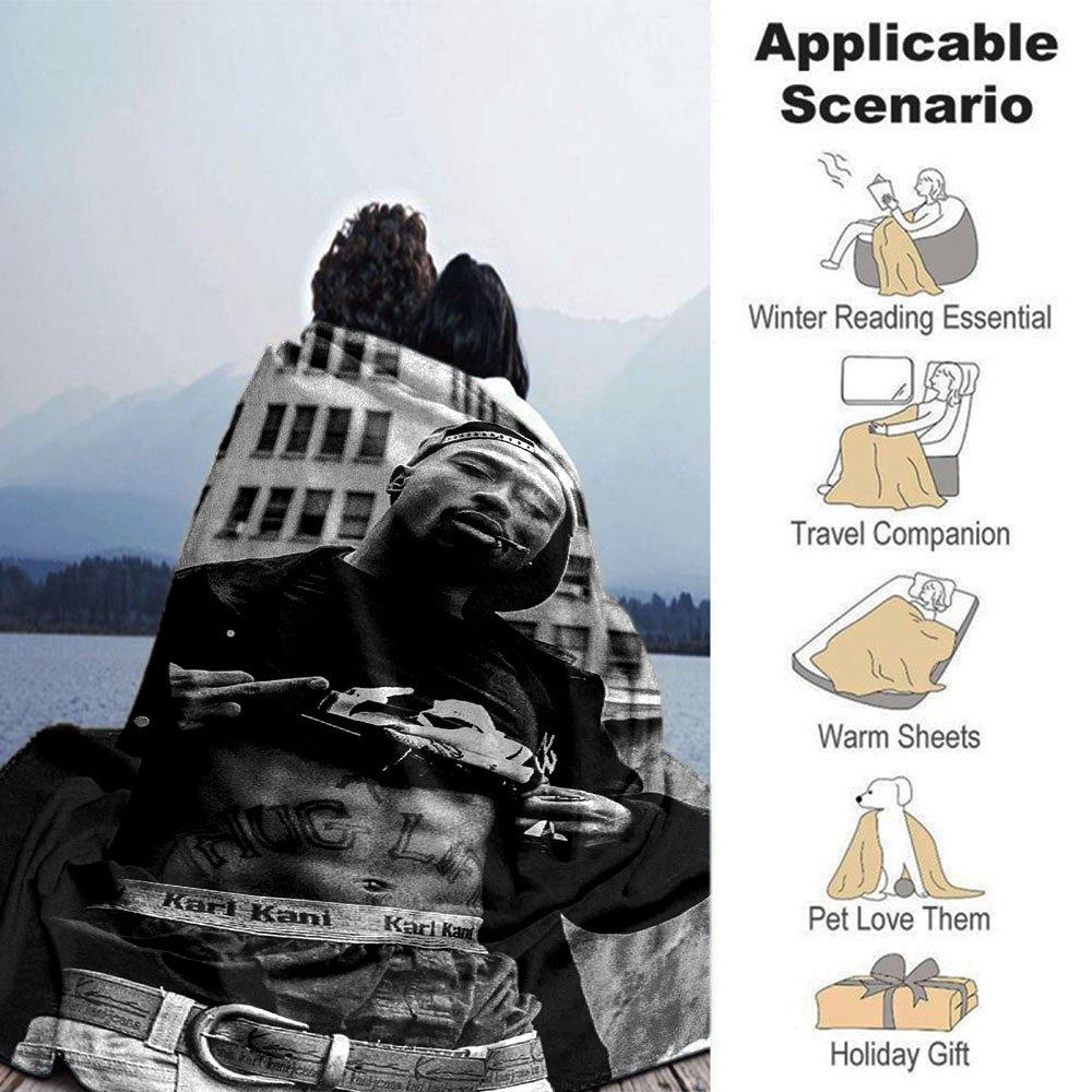 1pc 2PacHip Hop Blanket Soft Lightweight All Season Multi Purpose Throw for Sofa, Bed, Office & Picnics, French Style with Iconic Album Art & Quotes