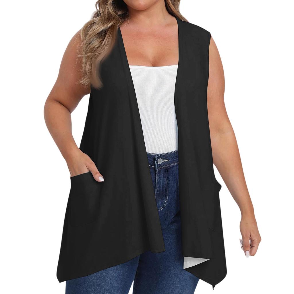 Damen Oversized Locker Lässig Farbe Ärmellose Weste Mit Tasche Strickjacke Jacke Strickjacke Jacke
