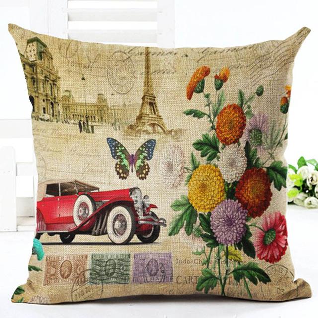 European Building Cushion Cover Cotton Linen Pillow Case American Painting Sofa Decorative Pillowcase Home Accessories Cover