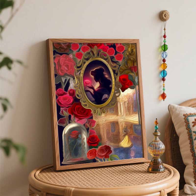 Disney Beauty and The Beast Red Rose Oil Paint Digital Painting Art Kit Handmade DIY Painting Kit Home Decor