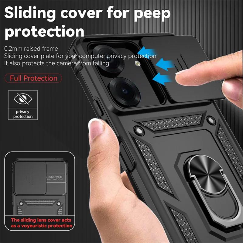 For Xiaomi Redmi 13C Case Slide Lens Protect Shockproof Armor Phone Cases For Xiaomi 13T Redmi NOTE13 PRO 4G5G Ring Holder Cover