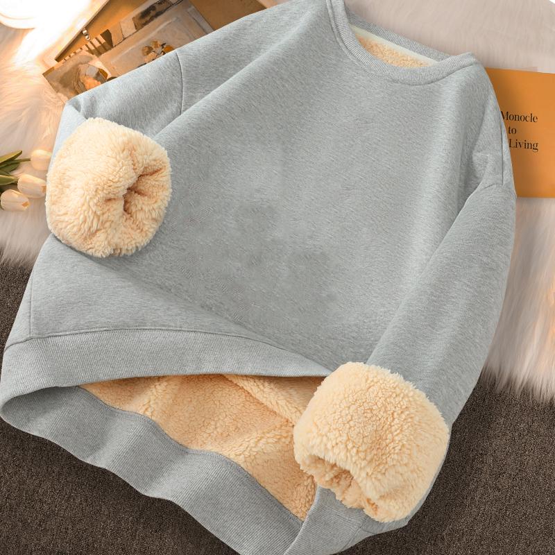 Sweat à capuche tendance pour homme en velours épaissi à doublure en laine d'agneau - Pull d'hiver à col rond, coupe ample, grande taille, haut chaud pour étudiants.