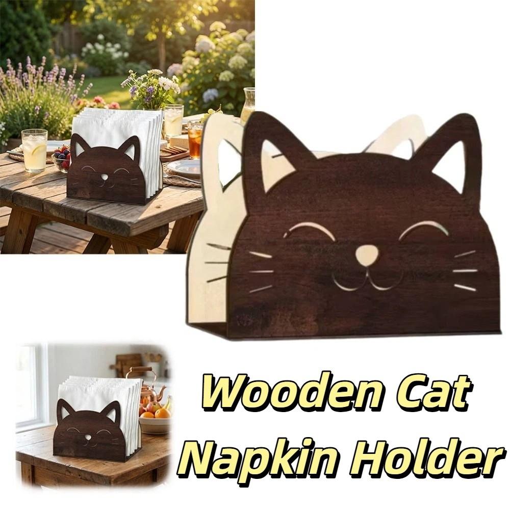 Wooden Material Wooden Cat Napkin Holder Cat Shape Design Creative Style Creative Tissue Dispenser Unique Organizer Feature