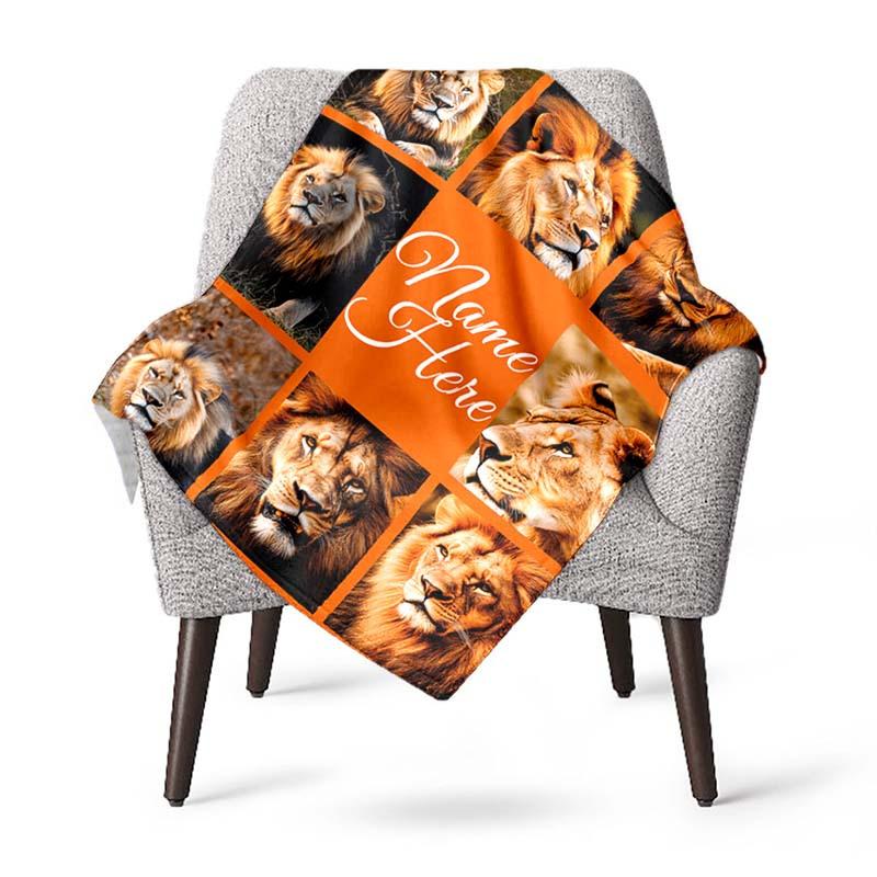 Lion Customize Your Name Blanket Used For Chair Office Sofa Bed Camping Soft And Warm Giving Friends And Relatives Birthday Graduation Gift