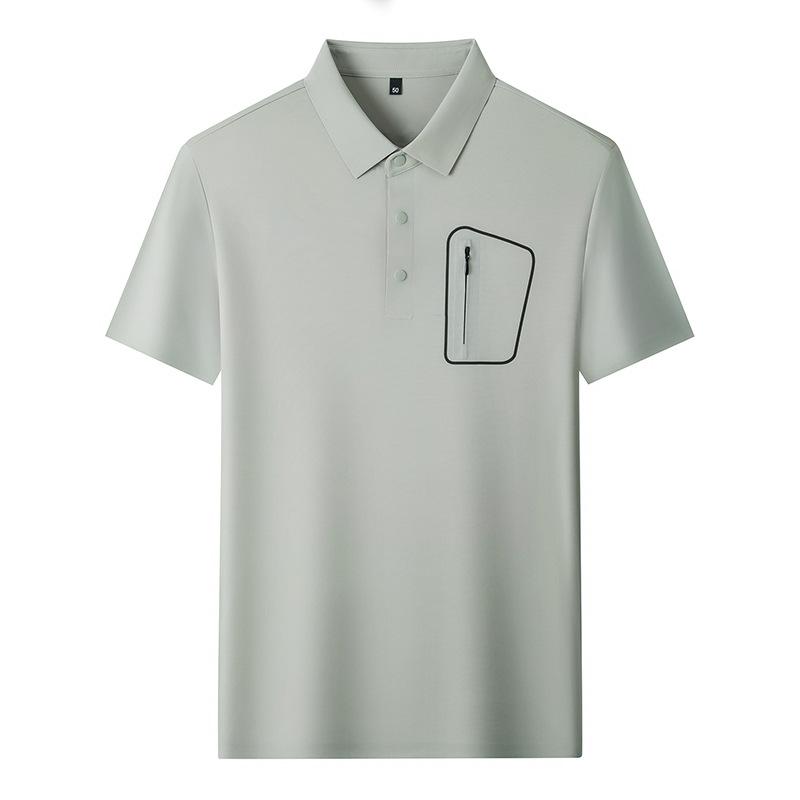 Business Men'S Trendy Brand Short-Sleeved T-Shirt Personalized Pocket Lapel T-Shirt Polo Shirt Internet Celebrity Slim-Fit Half-Sleeve