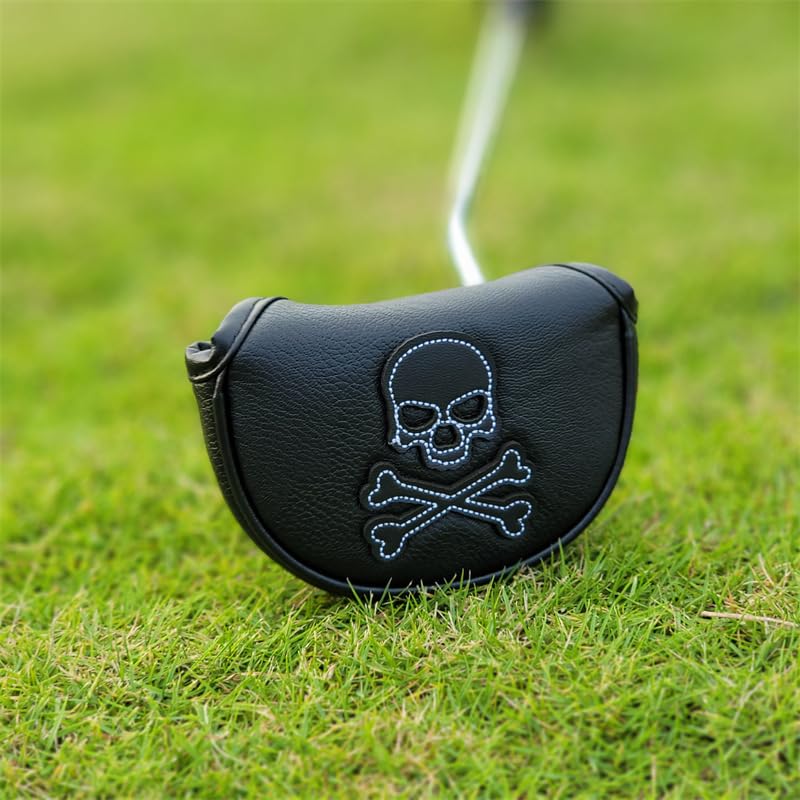 Kryt na golfový putter, lebka, středová hřídel, malý černý magnet z umělé kůže (Střední) [Položka]