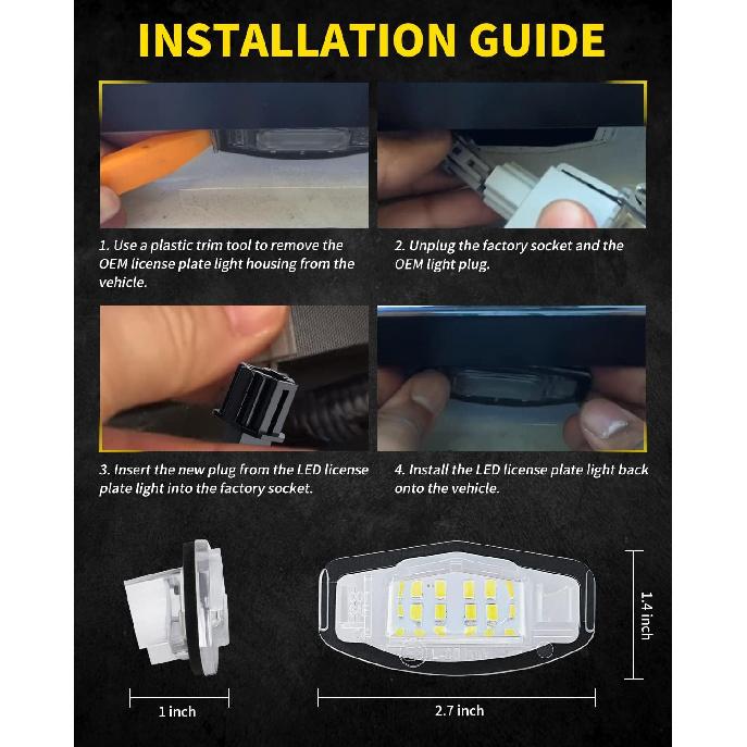 LED License Plate Lights Bright White Tag Lamp Assembly Replacement Compatible With Honda Accord Sedan Odyssey Civic Pilot & Acura MDX TSX TL ILX RDX