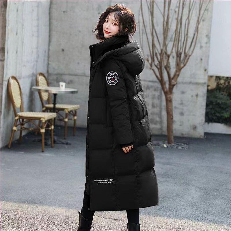 Brand down jacket women's medium and long new fashion loose thickened long knee white duck down jacket
