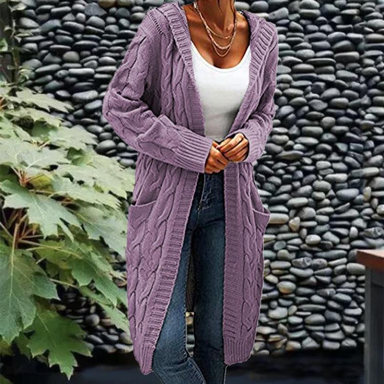 Women's Solid Color Loose Knit Cardigan - Chunky Mid-Length Cable Knit Sweater Coat