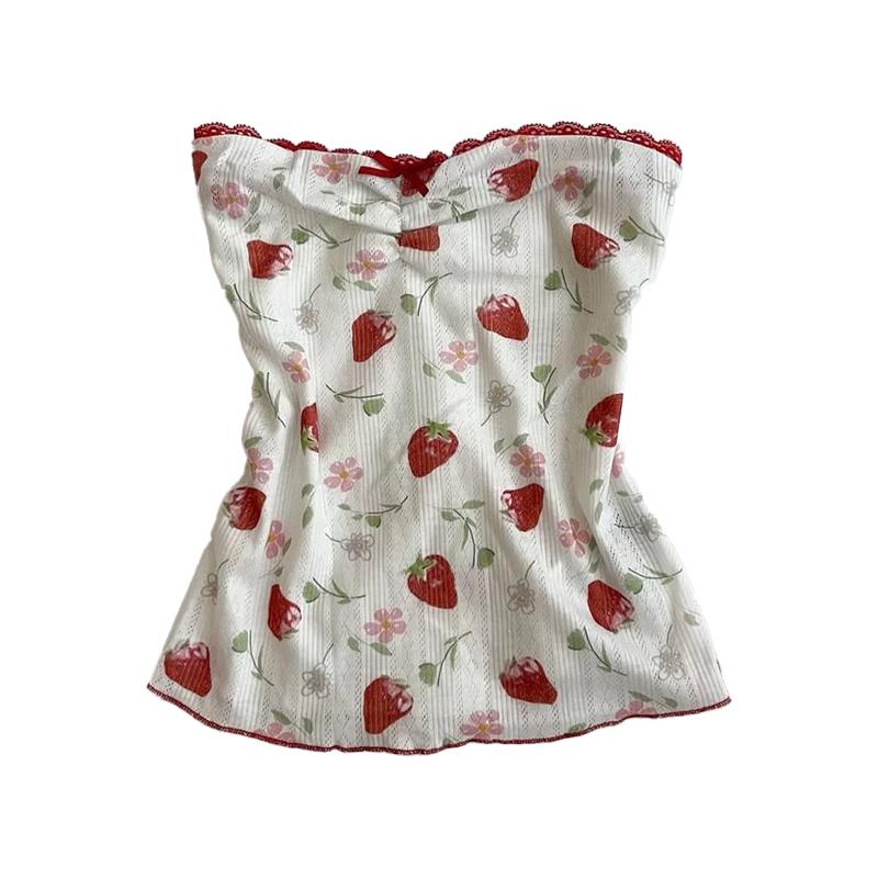 Women's Sweet and Cute Fairy Tale Style Y2K Casual Slim Crop Top Polka Dot Kawaii Bow Lace All-match American Gothic Cartoon Top
