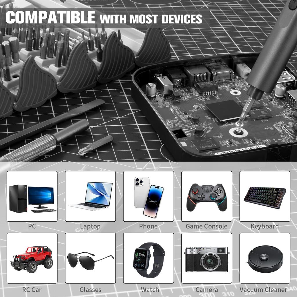 Precision Electric Screwdriver with LED Rechargeable Cordless Screwdriver Set for Cell Phones and Computers Repair Tool Precise and Fast 124-in-1