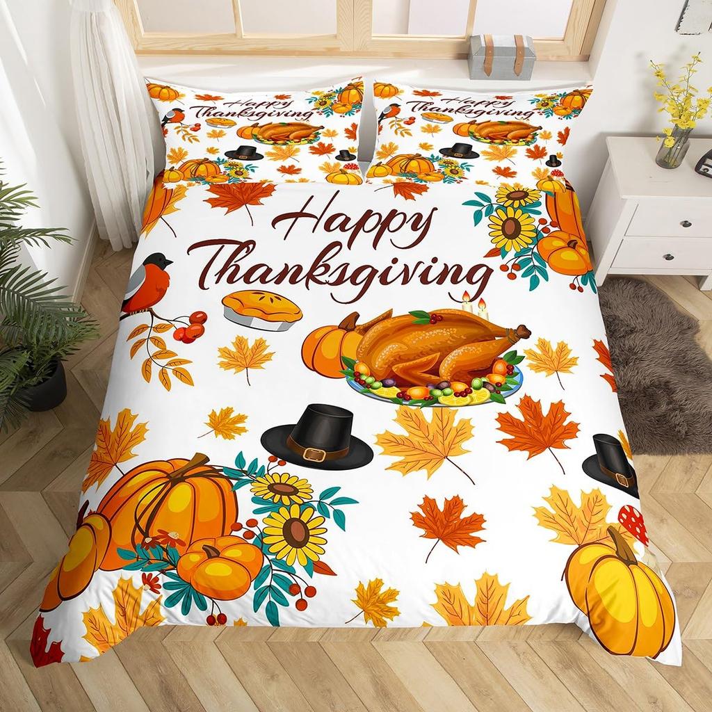 Fal Bedrom Decor Beding Set Twin Quen for Young Girls Women Autumn Harvest Theme Soft Duvet Cover Rustic Pumpkin Print Warm Comforter Cover
