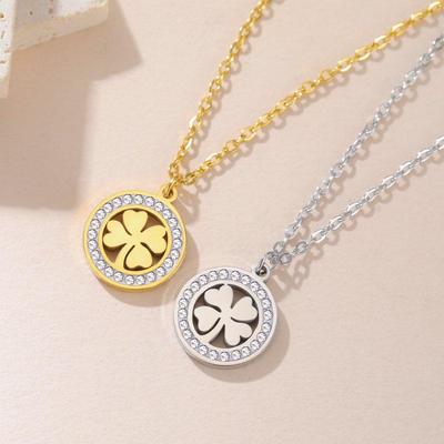 Elegant Rustfritt Stål Firekløver Strass Anheng Halskjede