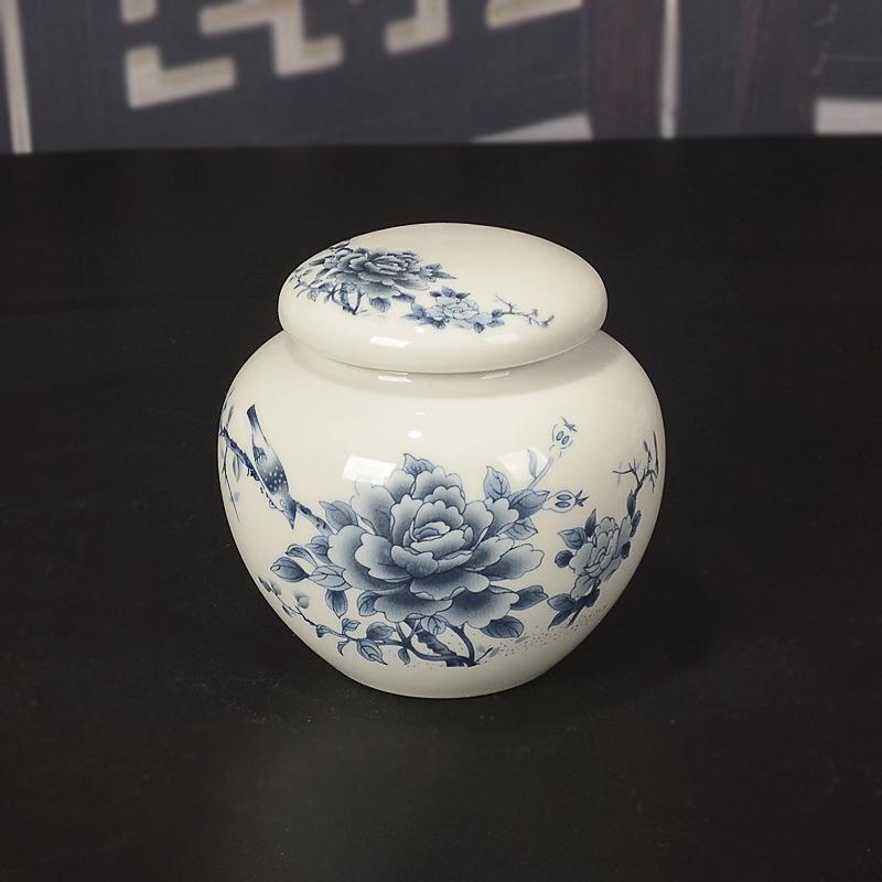 Airtight Blue & White Porcelain Ceramic Honey Jar with Twist-on Silicone Lid