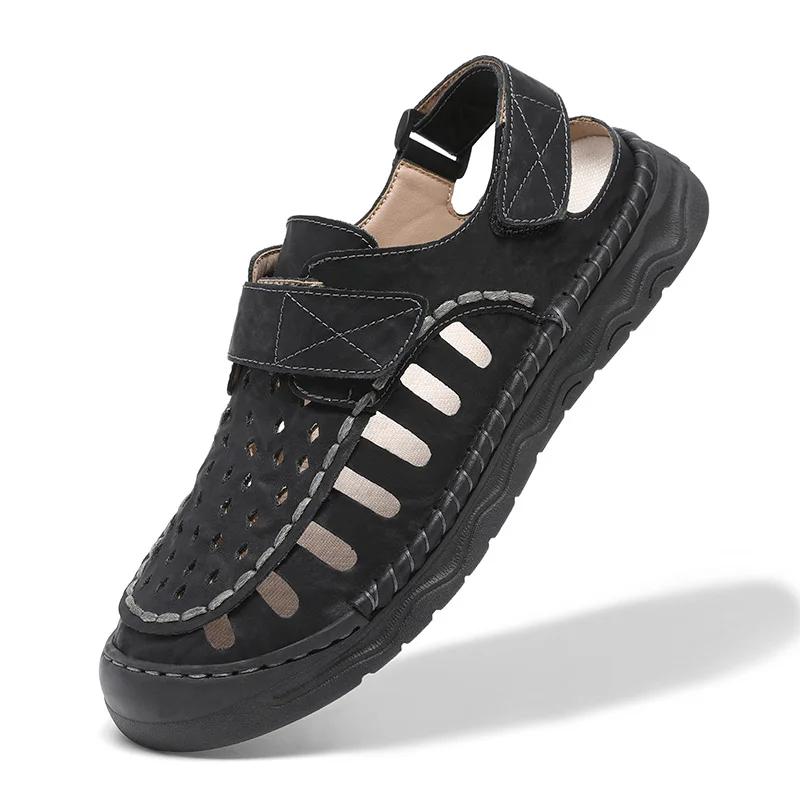 Fashion Men's Sandals Leather Male Hollow Out Walking Shoes Men Outdoor Driving Shoes Fashion Sneakers Non-Slip Casual Breathable Shoes