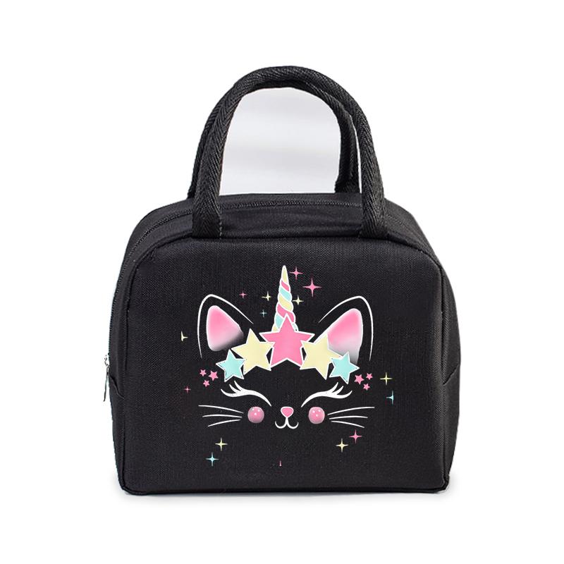 Women Men Oxford Lunch Bag Cartoon Cat Series Graphics Portable Insulated Thermal Bag School Teacher Student Lunch Box Handbag