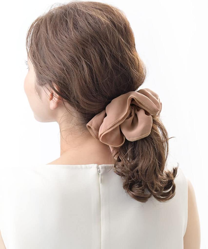 VINGTAINE Ruffled Chiffon Scrunchie Hair Accessory in Muted Simple and Sophisticated for Everyday Use Colors, (HS-160-BEPK)