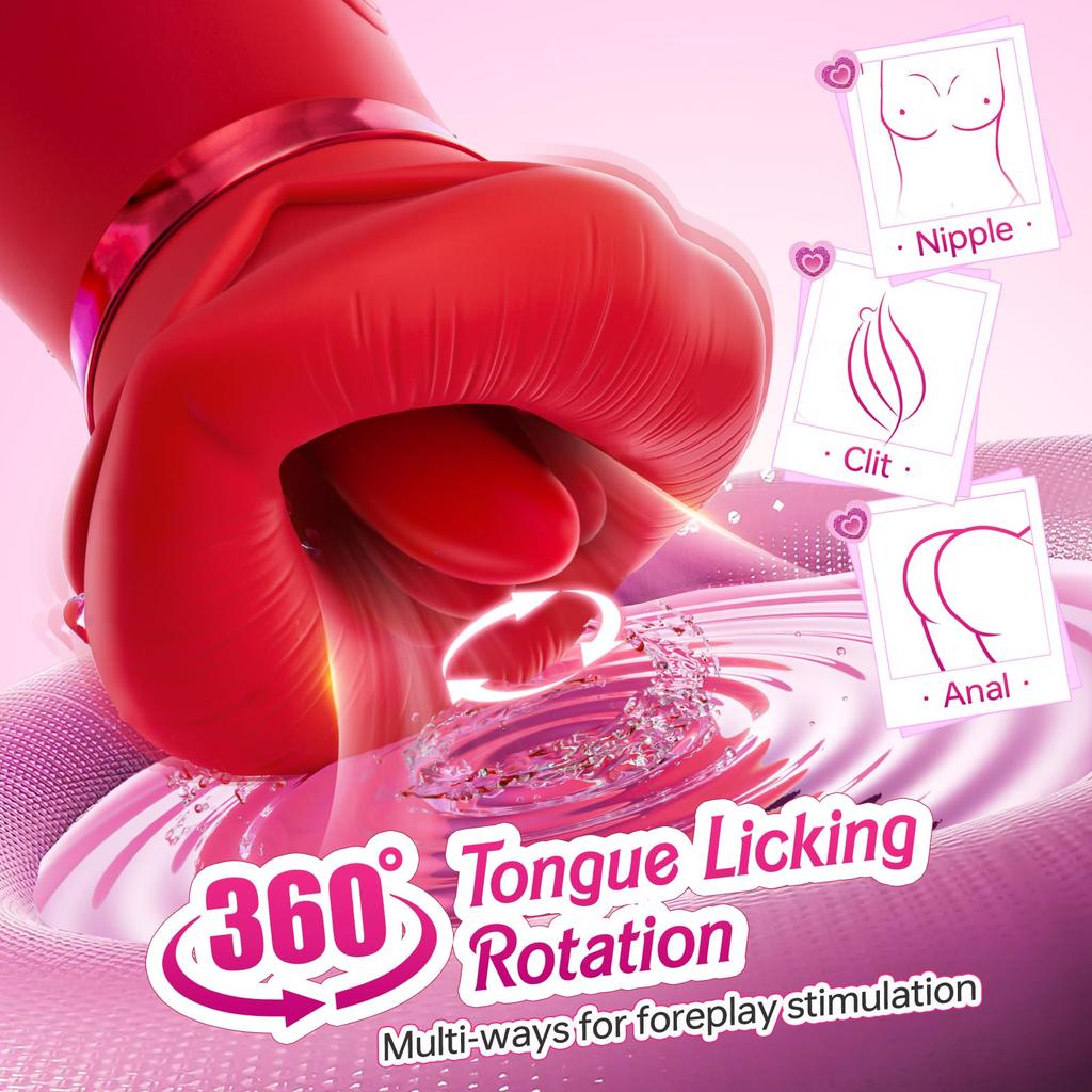 5-in-1 Oral-Style Vibrator: A Rose-colored Sex Toy Featuring 10 Tongue-licking and Sucking Modes, Designed for Anal, Clitoral, and Nipple Stimulation