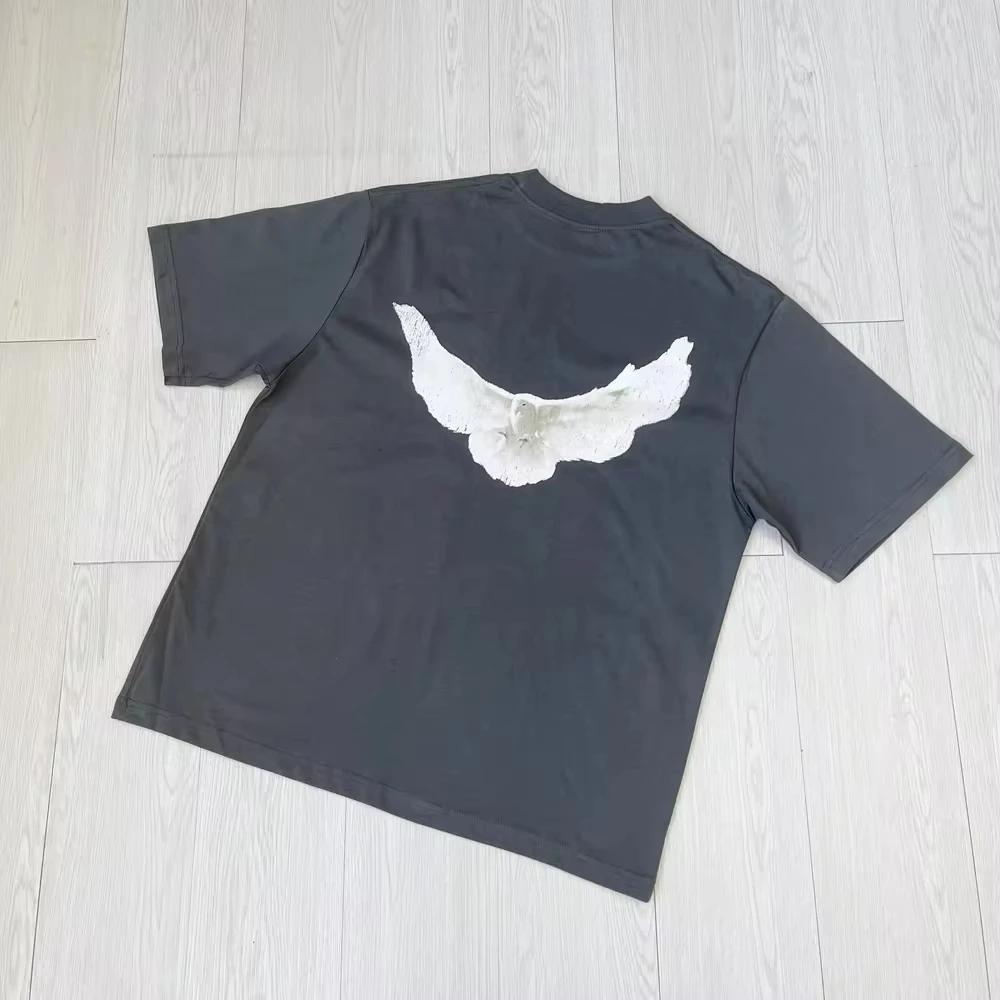 Spring and Summer Cotton Lightweight Luxury Trend Brand Pigeon Print Short Sleeved Tshirt  Men  Women's Casual Versatile T-shirt