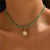 Retro Golden-Toned Sun Pendant Necklace for Women Elegant Turquoise Beads Chain Choker Neck Statement Party Vintage Jewelry Gift