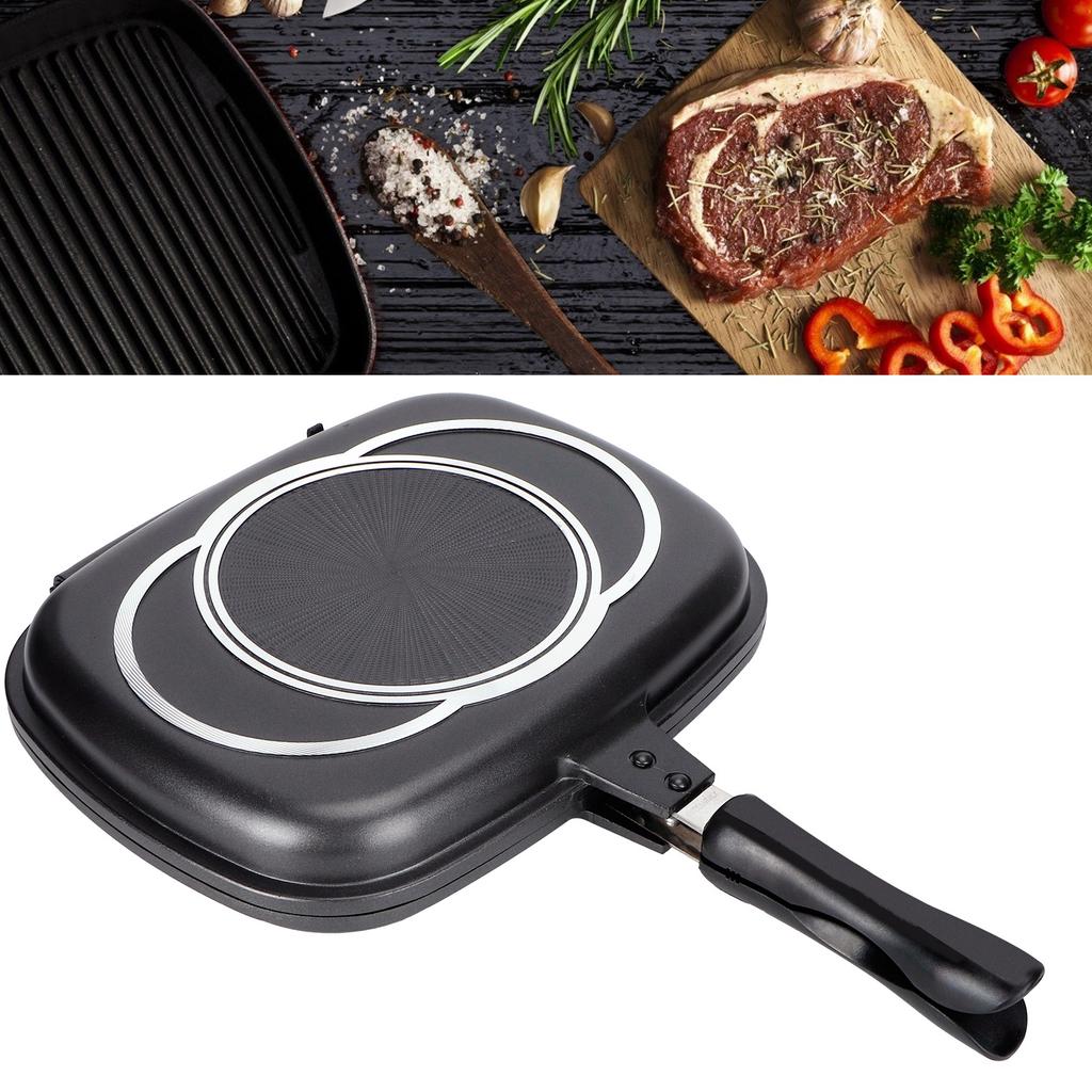 32cm Doppelt?Doppelseitige Bratpfanne Grillwerkzeug Kochgeschirr für Zuhause Outdoor-Küchenzubehör