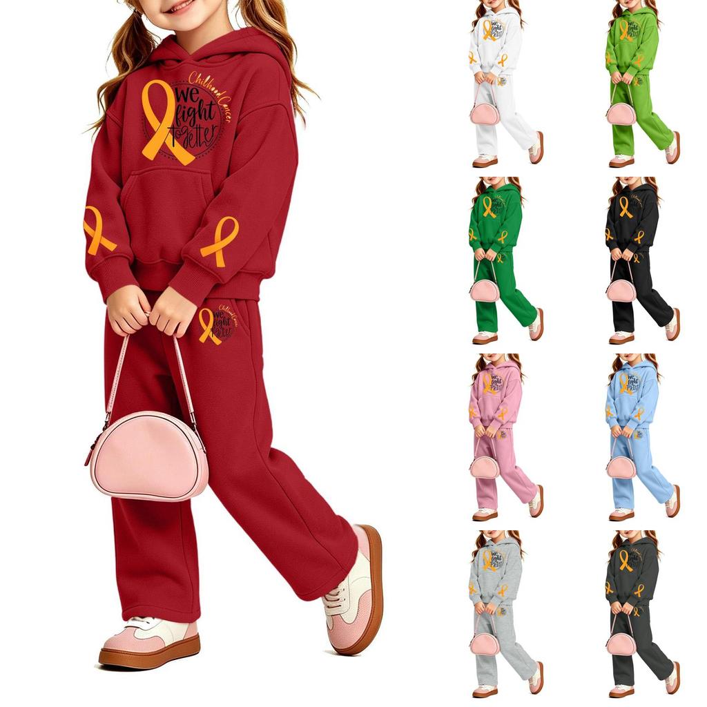 Girls' Printed Hoodie and Sweatpants Set, 2-Piece Casual Outfit for Everyday Wear