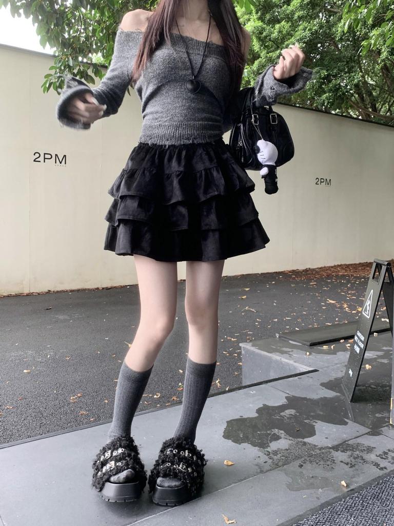Double-Sided Fleece Ballet-Style Puffy Midi Skirt - High Waist, Slimming A-Line Design, Autumn/Winter for Women