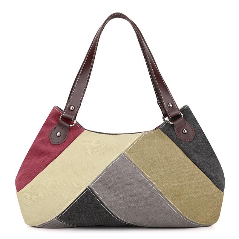 Single Shoulder Bag Women's Bag Trend All Simple Fashion Large Capacity Patchwork Color Canvas Bag