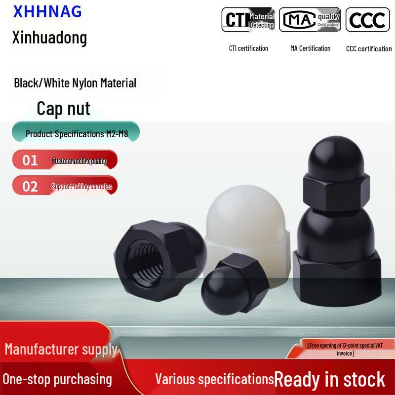 Black & White Nylon Cap Nut PA66 Plastic Hex Decorative Cover M3-M20 Black Cap Nut M4