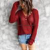 V-neck Button Wool Knit Top - Women's Autumn/Winter Knitwear