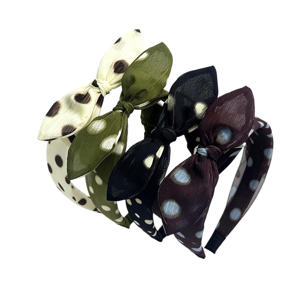 Women's Wide Mesh Polka Dot Bow Headband - Korean Retro Style Fabric Hair Accessory