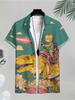 Men's Casual Short - Sleeve Shirt, Dinosaur & Cat Pattern Printed, Polyester Material, Mixed Color, Multiple Specifications Available, Fashionable for