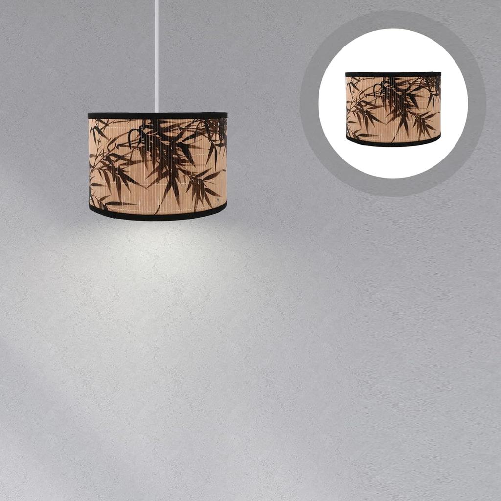Drum Lamp Shade, E27 Vintage Lampshade Bamboos Pattern Chandelier Lamp Cover Replaceable Light Accessories for Pendant Floor Light, 30X30x20CM