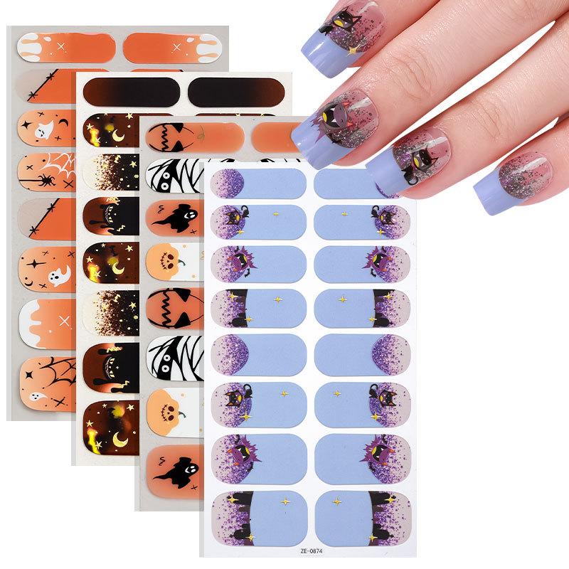 New Luminous Halloween Nail Art Sticker 16 Nail Oil Film Nail Sticker European and American Dark Nail Art Sticker
