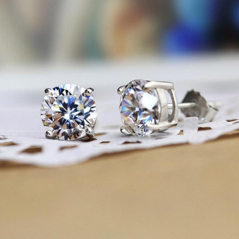Silver Classic Zircon Four-Claw Stud Earrings Unisex Personalized Fashion Trendy Temperament Earrings