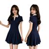 Short Sleeve Polo Neck Short Dress for Faux Pleated School Mini Slimming Korean Sports [Bestmood] Women, Summer, Layered, A-Line, Dress, Style,