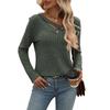Women's Cutout V Neck Long Sleeve Ribbed Knit Top Casual Button Detail Loose Fit Fall Winter Daily Basic Tee Shirt