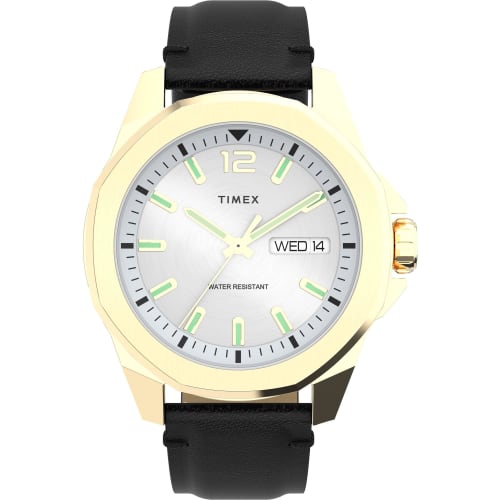 TIMEX Essex Avenue Watch, TW2W43200, Men's, Black, Silver Dial, Brass, Mineral Glass, Quartz Movement
