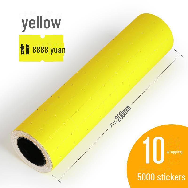 Fluorescent Single Row Price Tag Paper - 10 Rolls for Supermarket.