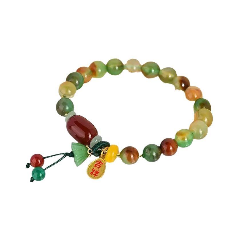 1pc Vibrant Chinese Ethnic Style Lotus Charm Bracelet - Handcrafted Beaded Elastic Jewelry for Girls, Perfect Summer Accessory & Delightful Gift