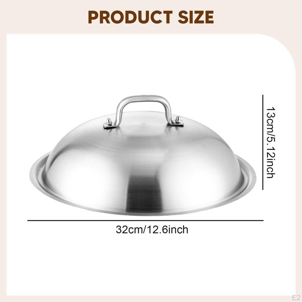 Griddle Lid Basting Cover 32cm Easy to Clean Metal Round Stainless Steel Wok Cooking Pot