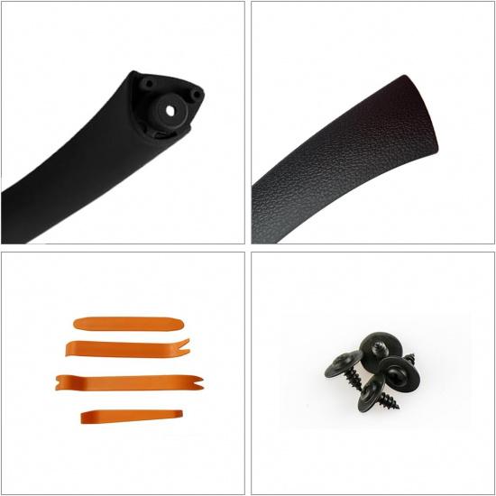 Black Left Interior Door Panel Strap Handle and Door Pull Outer Trim Cover w/Fasteners Replacement for E90 E91 3 Series 323 325 328 330 335 2005-2011
