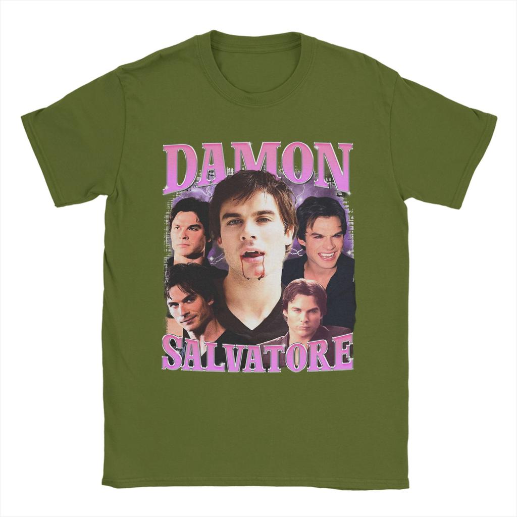 Damon Salvatore Ian Somerhalder TShirts for Unisex   Novelty Cotton Tees O Neck Short Sleeve T Shirts Graphic Printed Tops