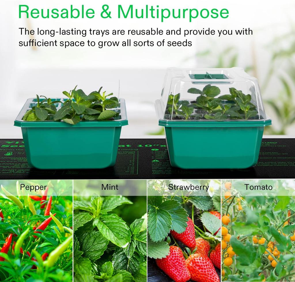 Growing Starting Nursery Trays Seed Starter Kit with Adjustable Humidity Dome and Base Indoor Greenhouse Mini Propagator Seeds