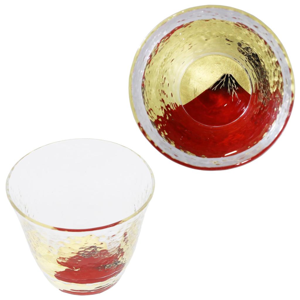 Kasyou Studio Kasyou Makie Glass Red Fuji Crystal Glass Sake Cup in Gift in Kanazawa Gold Leaf Golden Sake Vessel () (Kaga Makie/Presented