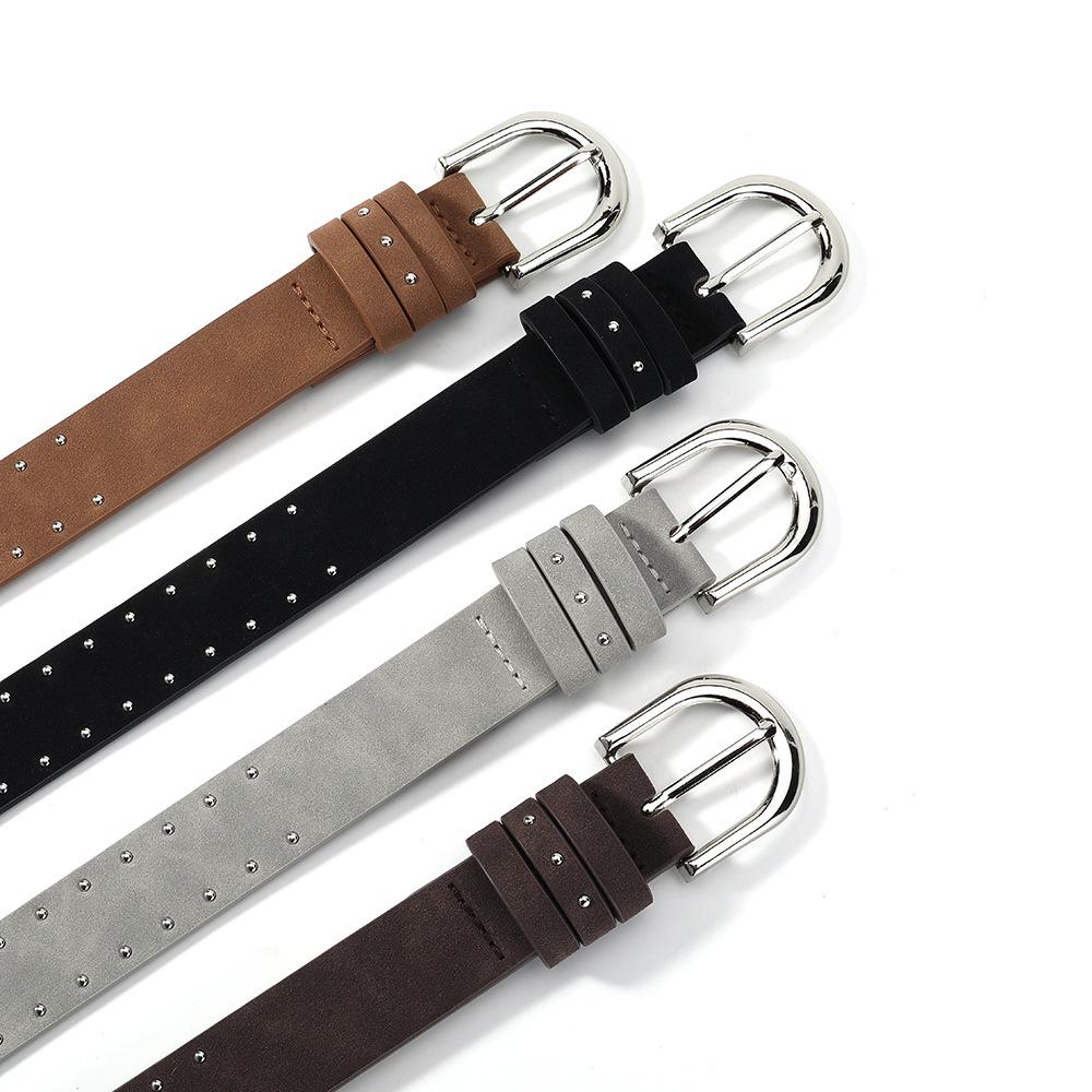 Velvet Studded Leather Belt with Pin Buckle - Retro Hip Hop Style for Women